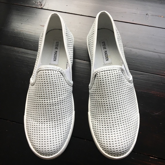 Steve Madden Shoes - Steve Madden White Leather Slip On Sneakers NIB